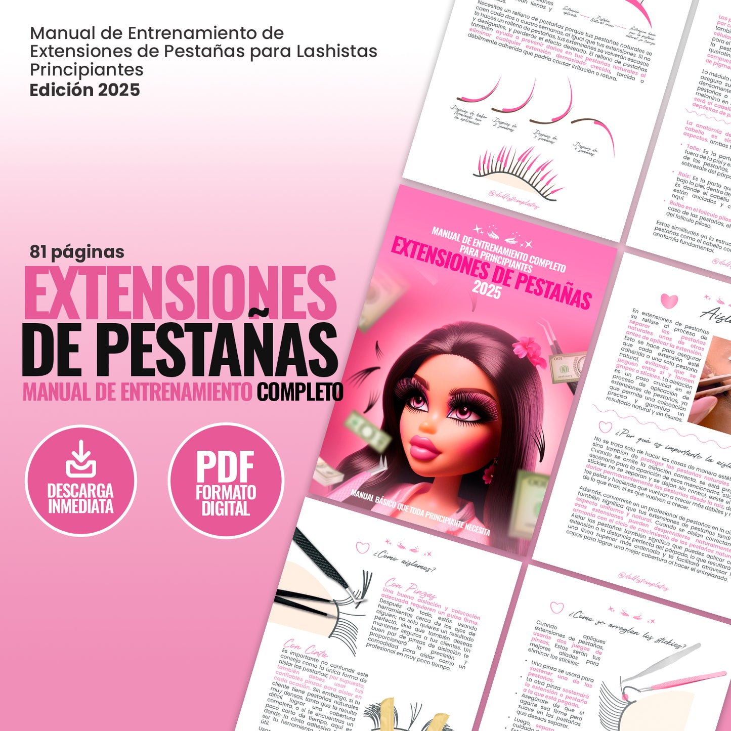 Producto digital para Lashistas Principiantes. Nuevo Manual de Entrenamiento de Extensiones de Pestañas 2025 ¡Descarga Inmediata!