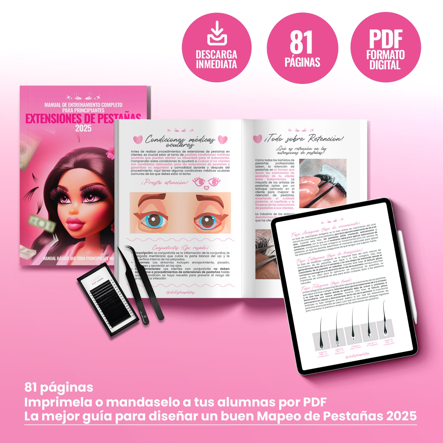 Producto digital para Lashistas Principiantes. Nuevo Manual de Entrenamiento de Extensiones de Pestañas 2025 ¡Descarga Inmediata!