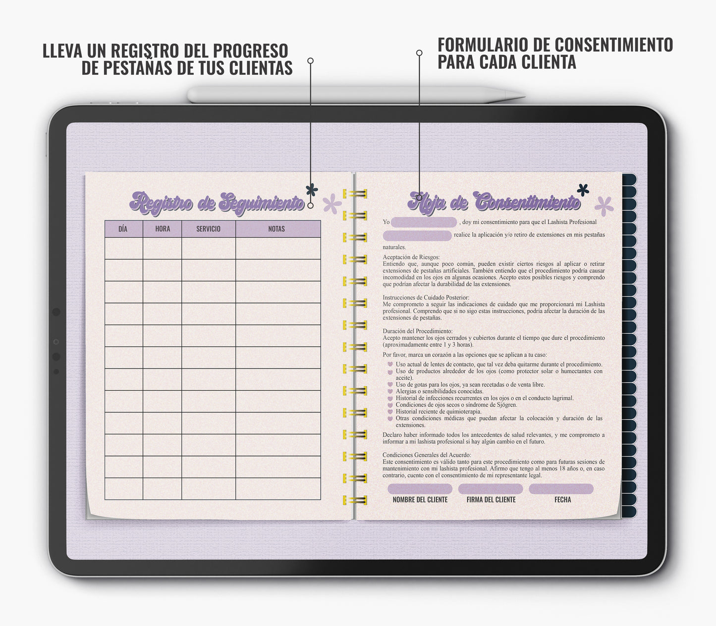 Lash Book de Registro de Clientas – Planner para Lashistas Profesionales
