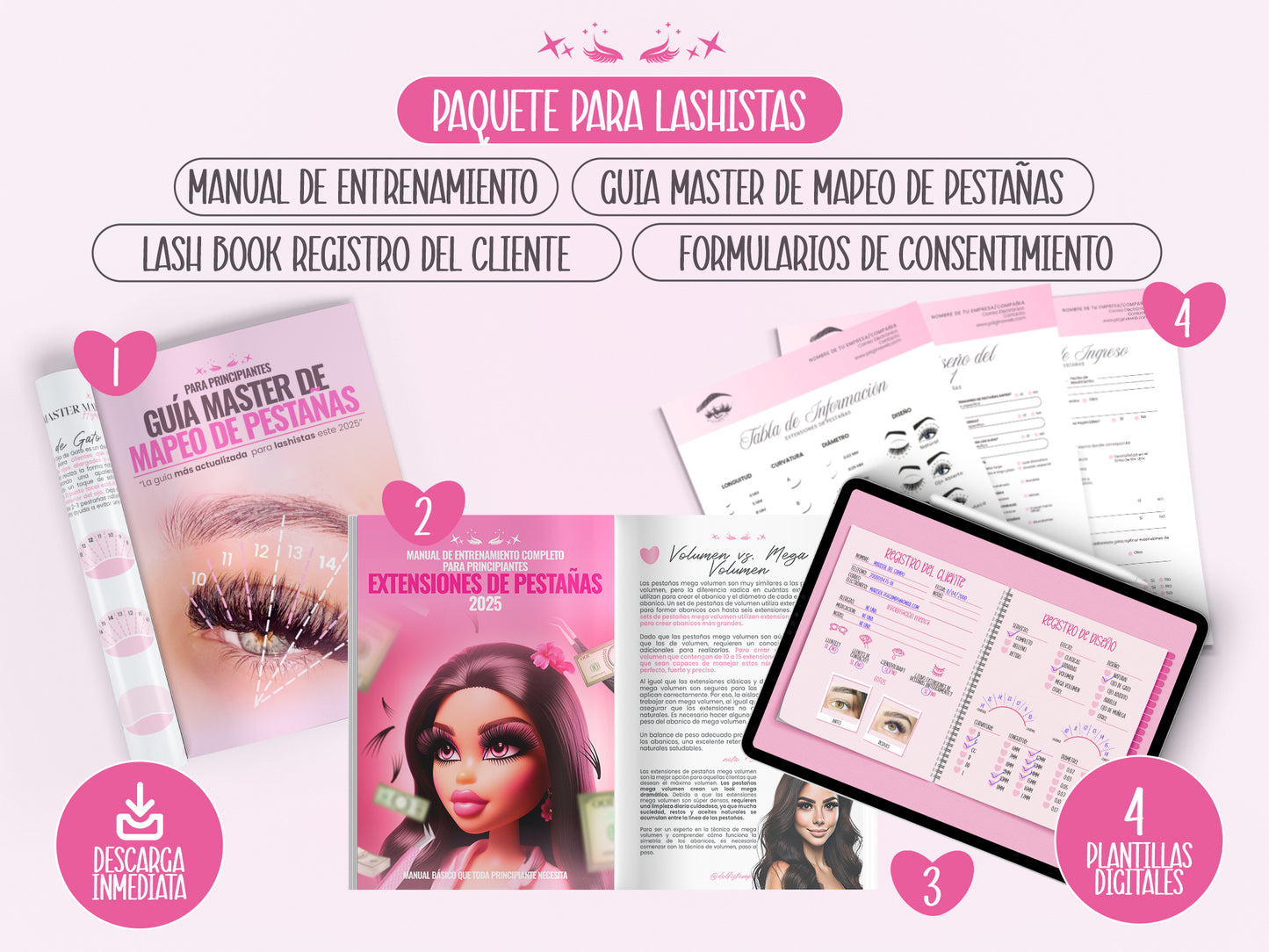 Manual de Entrenamiento en Extensiones de Pestañas- Guía Master de Mapeo - Lash Book Registro del Cliente - Formularios