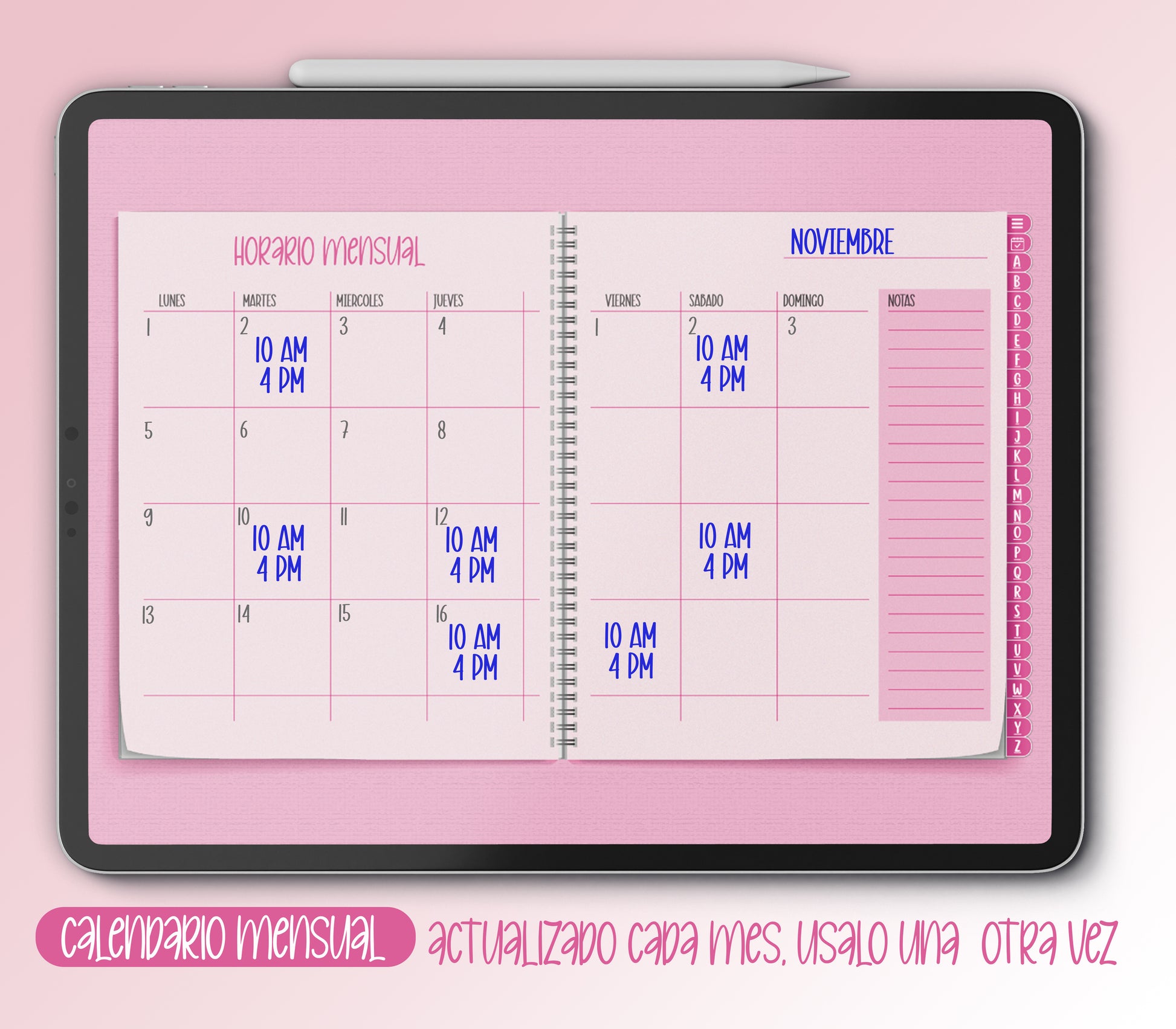 Lash Planner profesional digital en color rosado para lashistas. Incluye 500 páginas con hipervínculos para planificación diaria, semanal y mensual. Compatible con Goodnotes y Notability. Diseño editable, ideal para llevar control de citas, metas y organización del negocio de extensiones de pestañas.