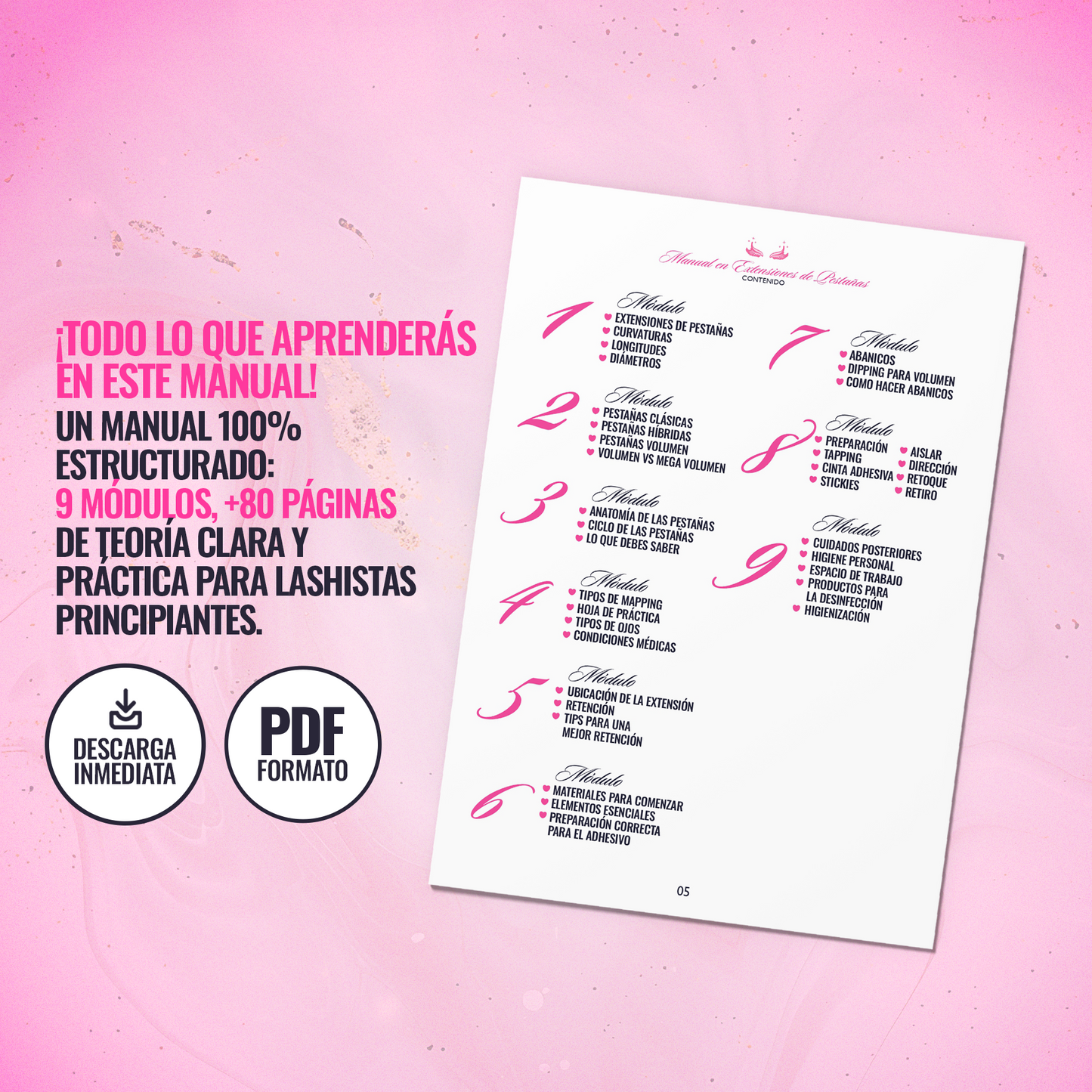 Beneficios del Manual de Extensiones de Pestañas: descarga inmediata, práctica fácil, acceso digital
