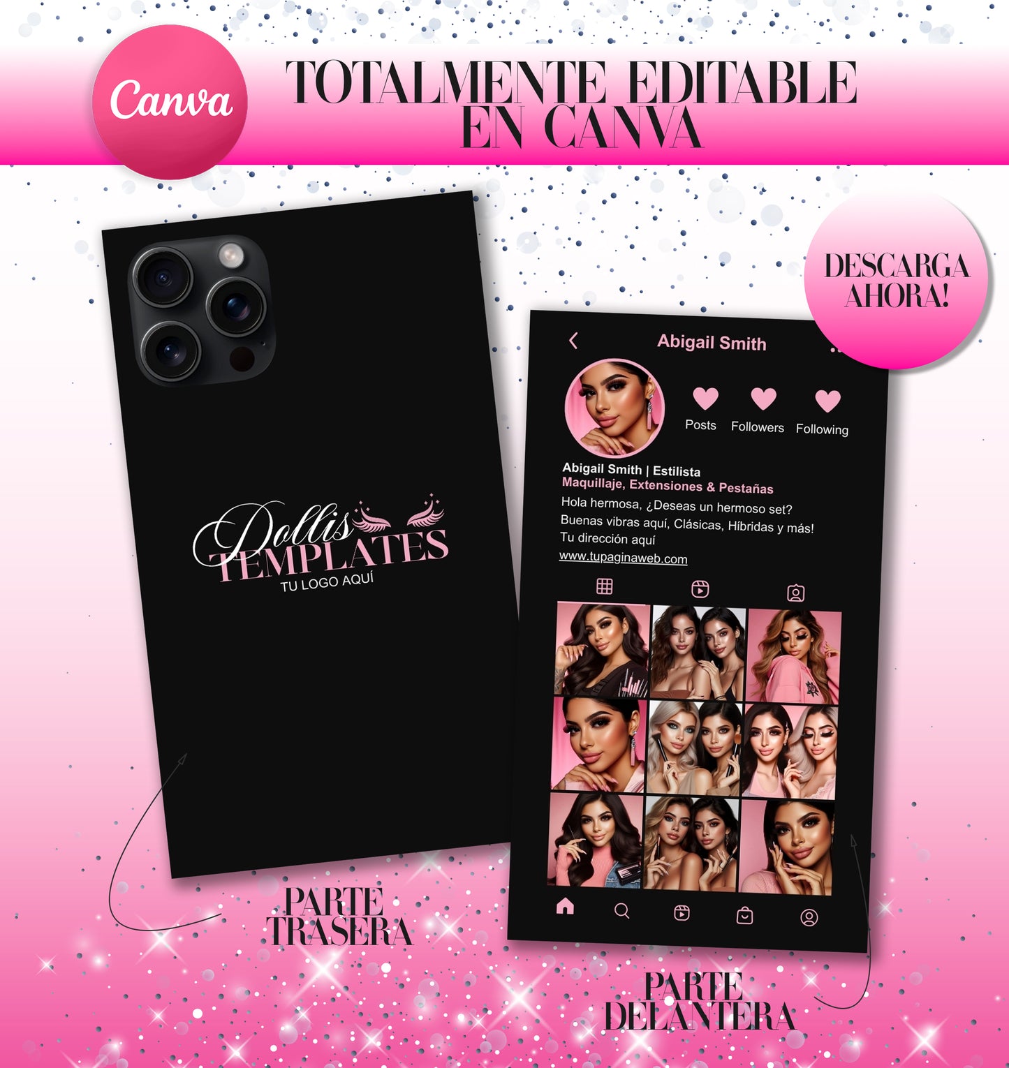 Plantilla Editable en Canva Tarjeta de Presentación Instagram 2024