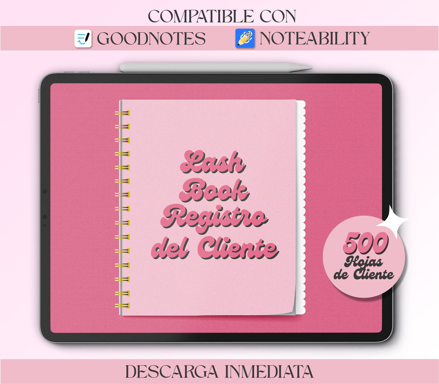 Libro de Registro del Cliente Digital Fucsia - Plantilla Hecha para GoodNotes