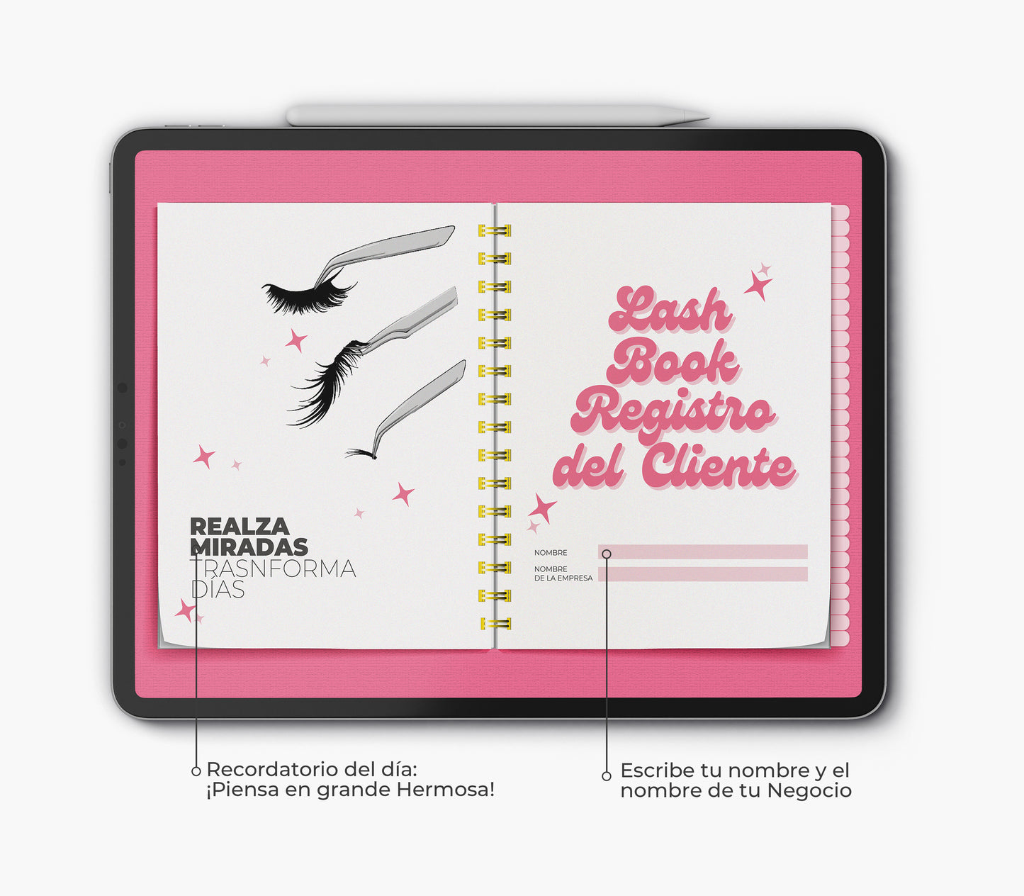 Libro de Registro del Cliente Digital Fucsia - Plantilla Hecha para GoodNotes