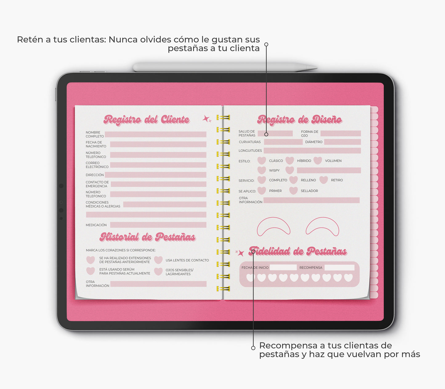 Libro de Registro del Cliente Digital Fucsia - Plantilla Hecha para GoodNotes