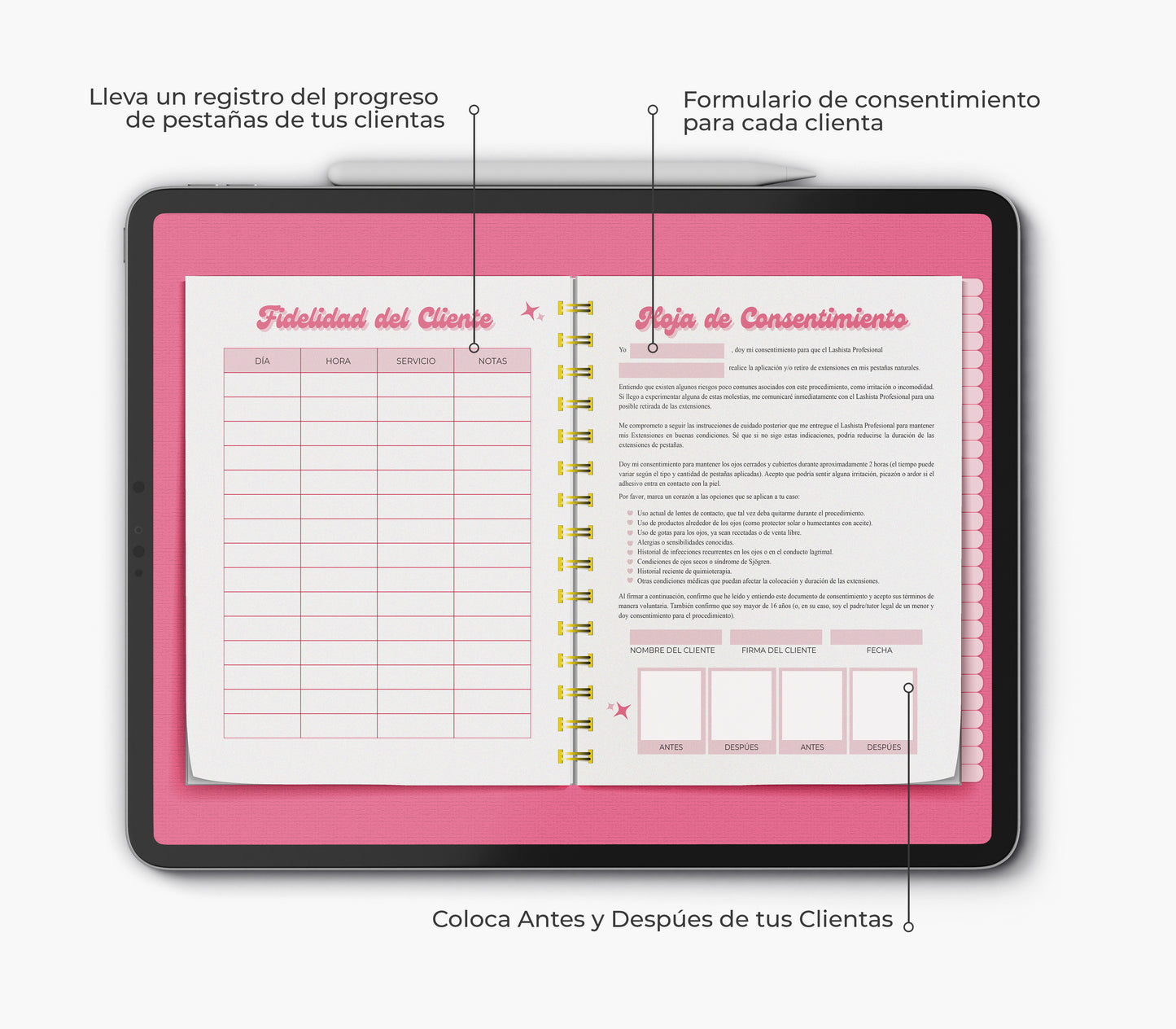 Libro de Registro del Cliente Digital Fucsia - Plantilla Hecha para GoodNotes