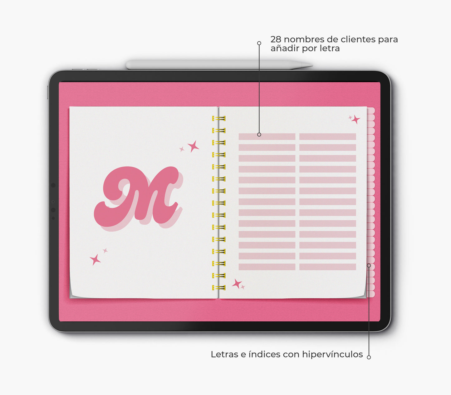 Libro de Registro del Cliente Digital Fucsia - Plantilla Hecha para GoodNotes