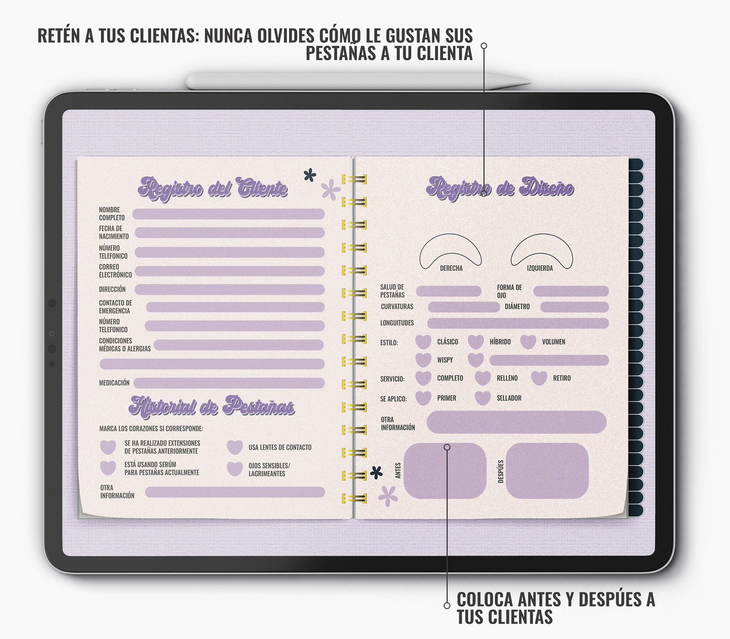 Lash Book de Registro de Clientas – Planner para Lashistas Profesionales