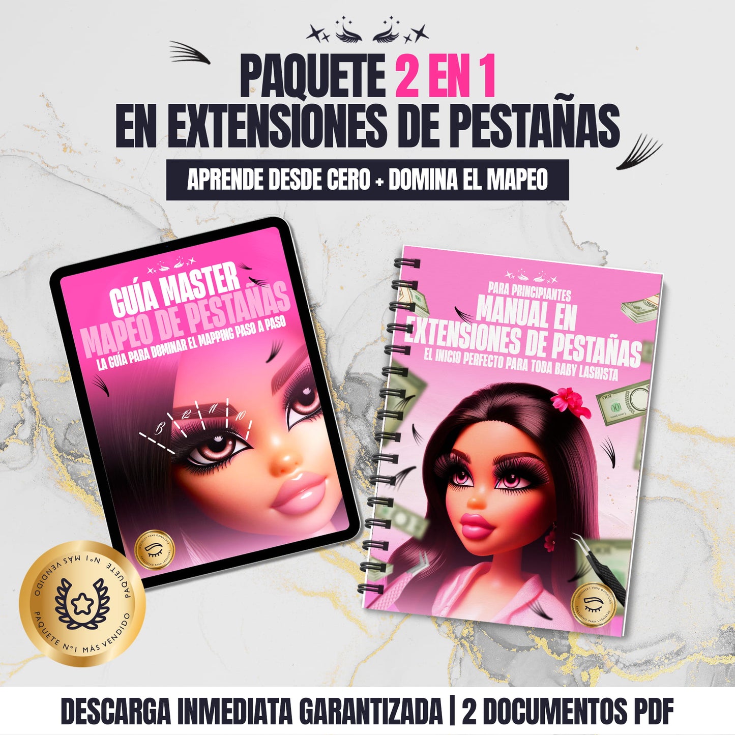 Manual digital para extensiones de pestañas + guía profesional de mapeo | Aprende paso a paso y domina la técnica lashista