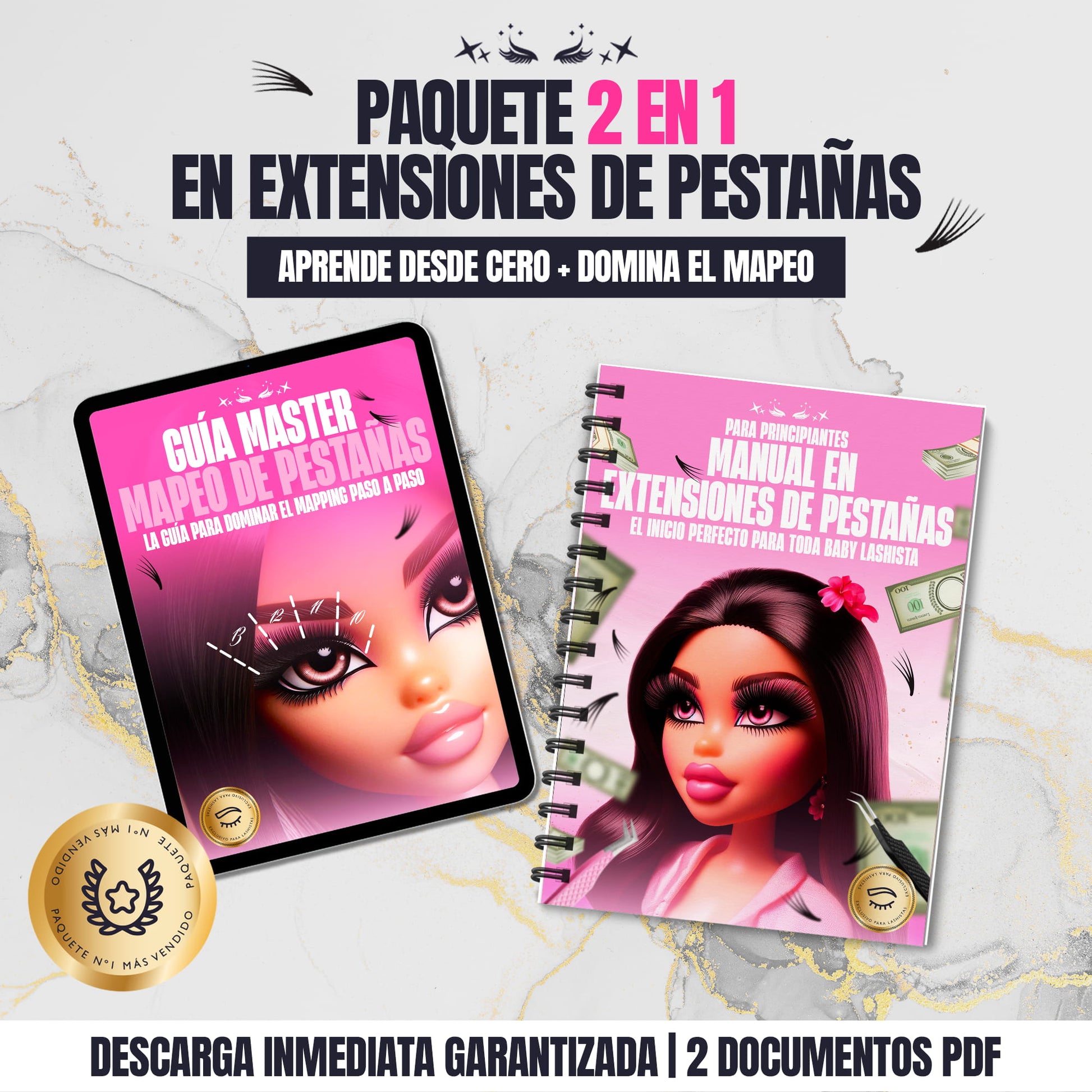 Manual digital para extensiones de pestañas + guía profesional de mapeo | Aprende paso a paso y domina la técnica lashista