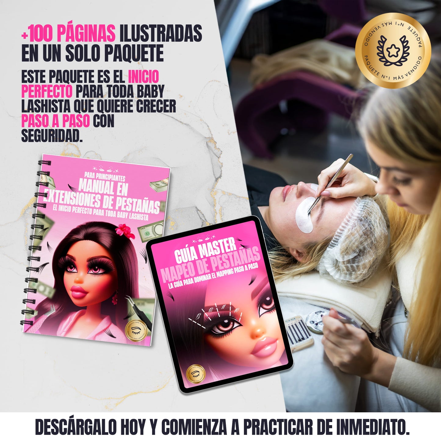 Manual digital para extensiones de pestañas + guía profesional de mapeo | Aprende paso a paso y domina la técnica lashista