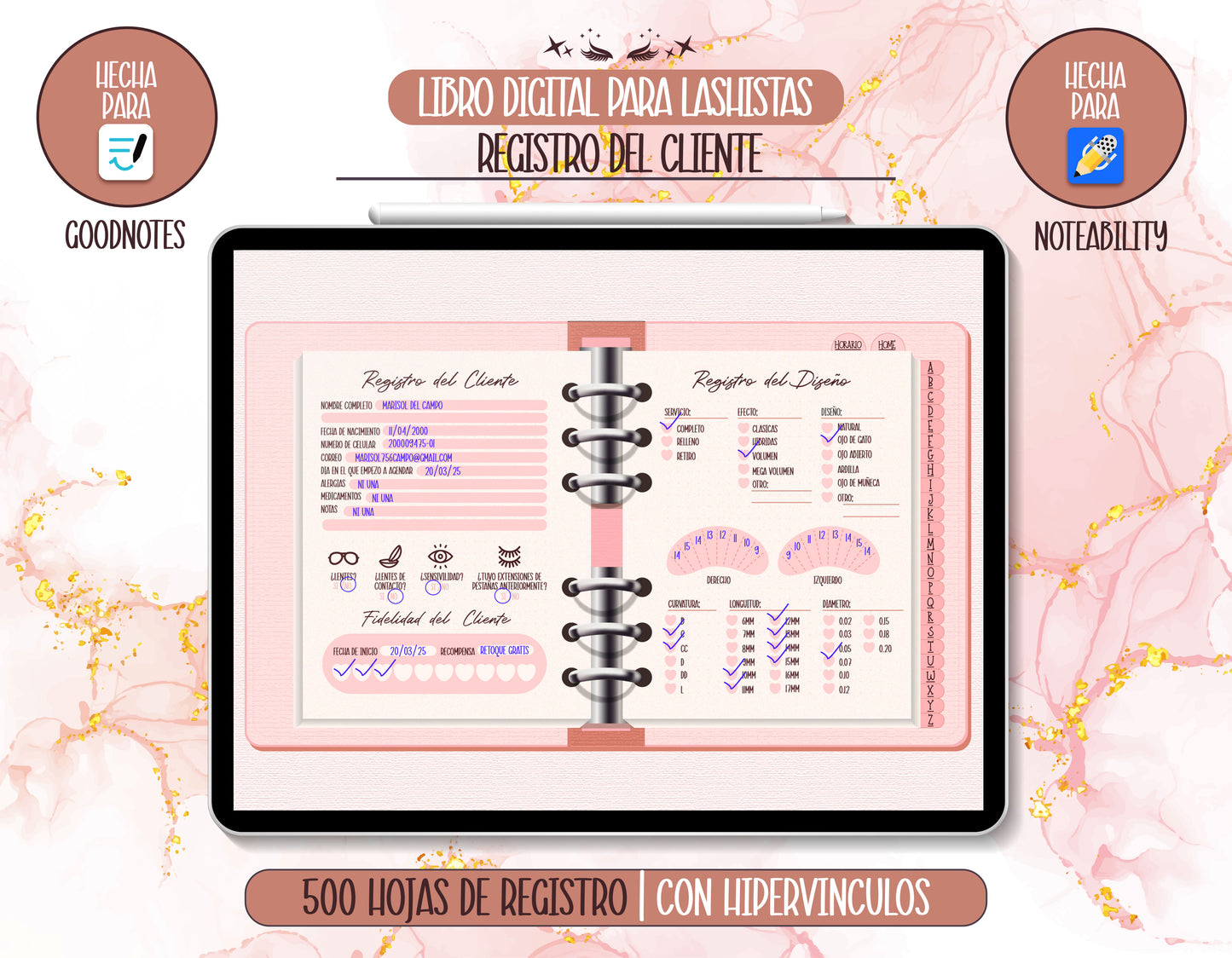Libro de Registro del Cliente Digital 2025 - Plantilla Hecha para GoodNotes
