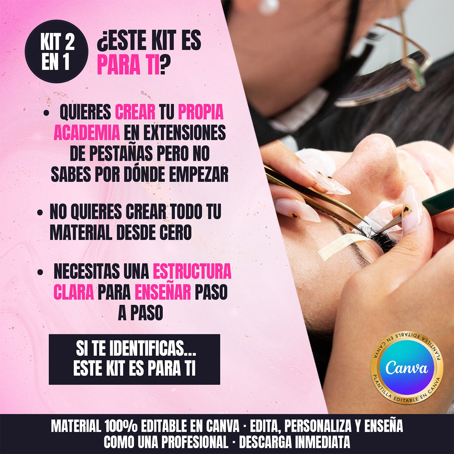 Kit de Entrenamiento Luxury para Academias y Educadoras · Manual en Extensiones de Pestañas + Certificado Editable en Canva