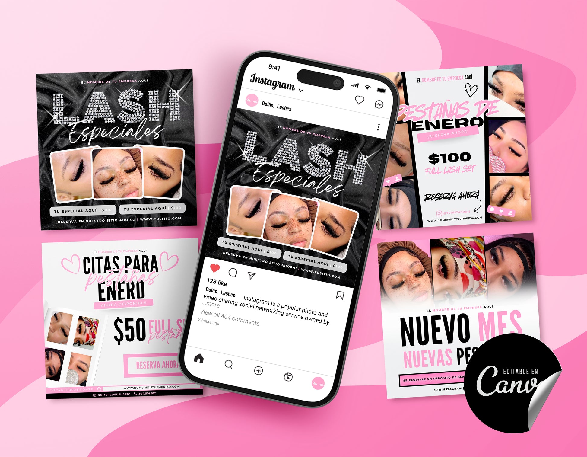 Plantilla de folleto para redes sociales extensiones de pestañas