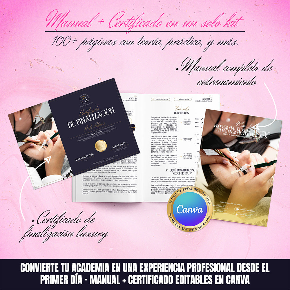 Kit de Entrenamiento Luxury Extensiones de Pestañas | Editable Canva ...