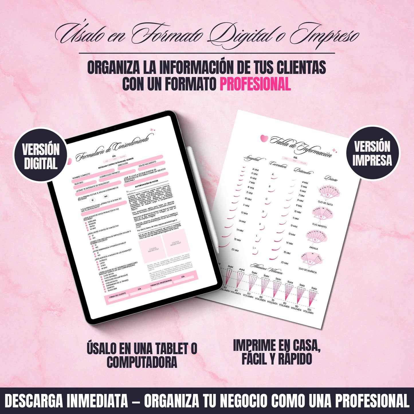 Formularios de Consentimiento Profesionales para Lashistas | 7 Páginas en PDF Rellenables e Imprimibles