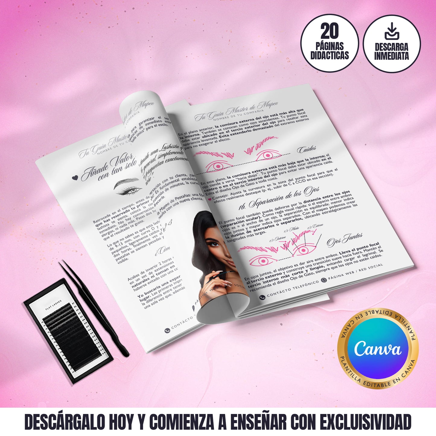 Plantilla editable de guía master de mapeo de pestañas en Canva, 20 páginas listas para personalizar y usar en clases o academias