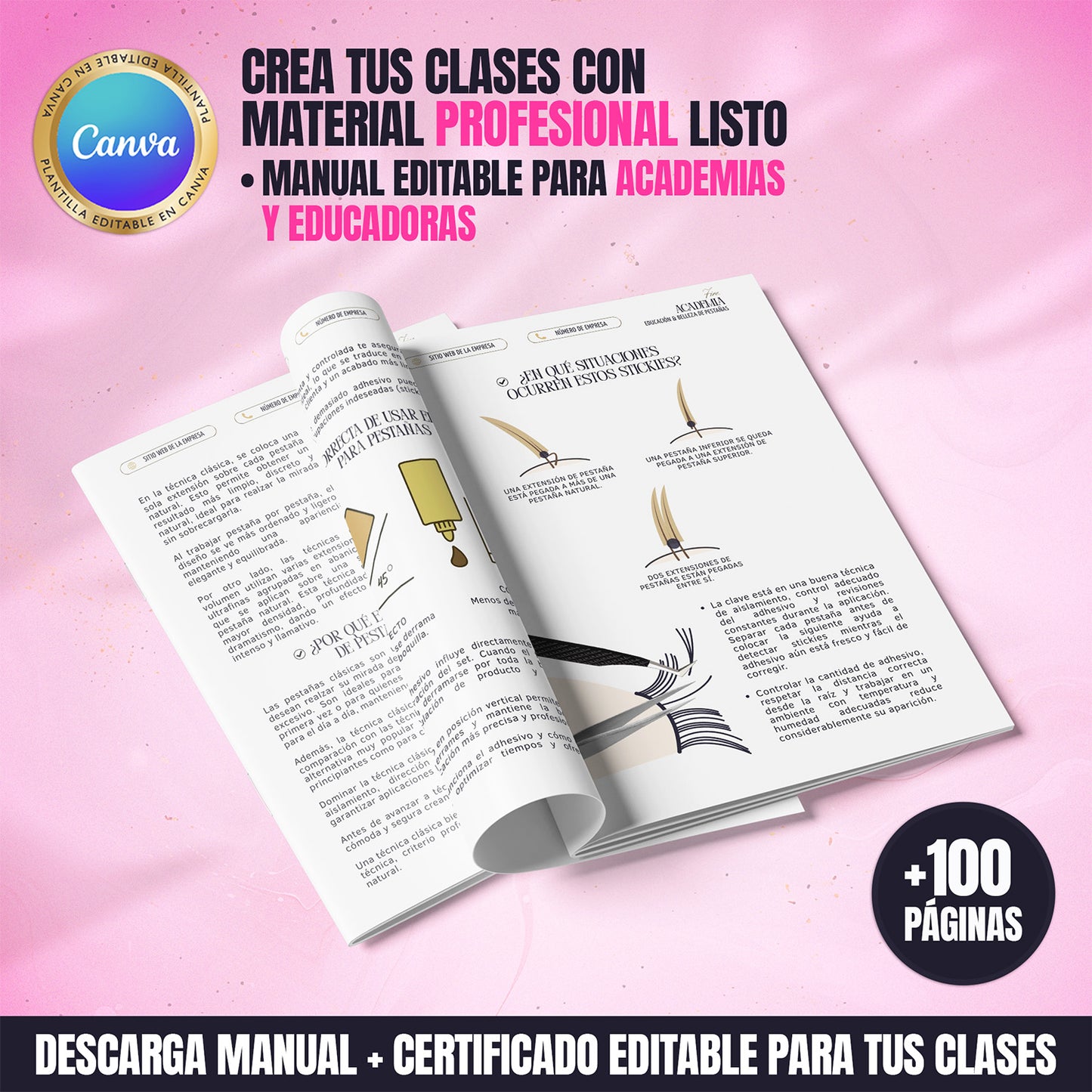 Kit de Entrenamiento Luxury para Academias y Educadoras · Manual en Extensiones de Pestañas + Certificado Editable en Canva