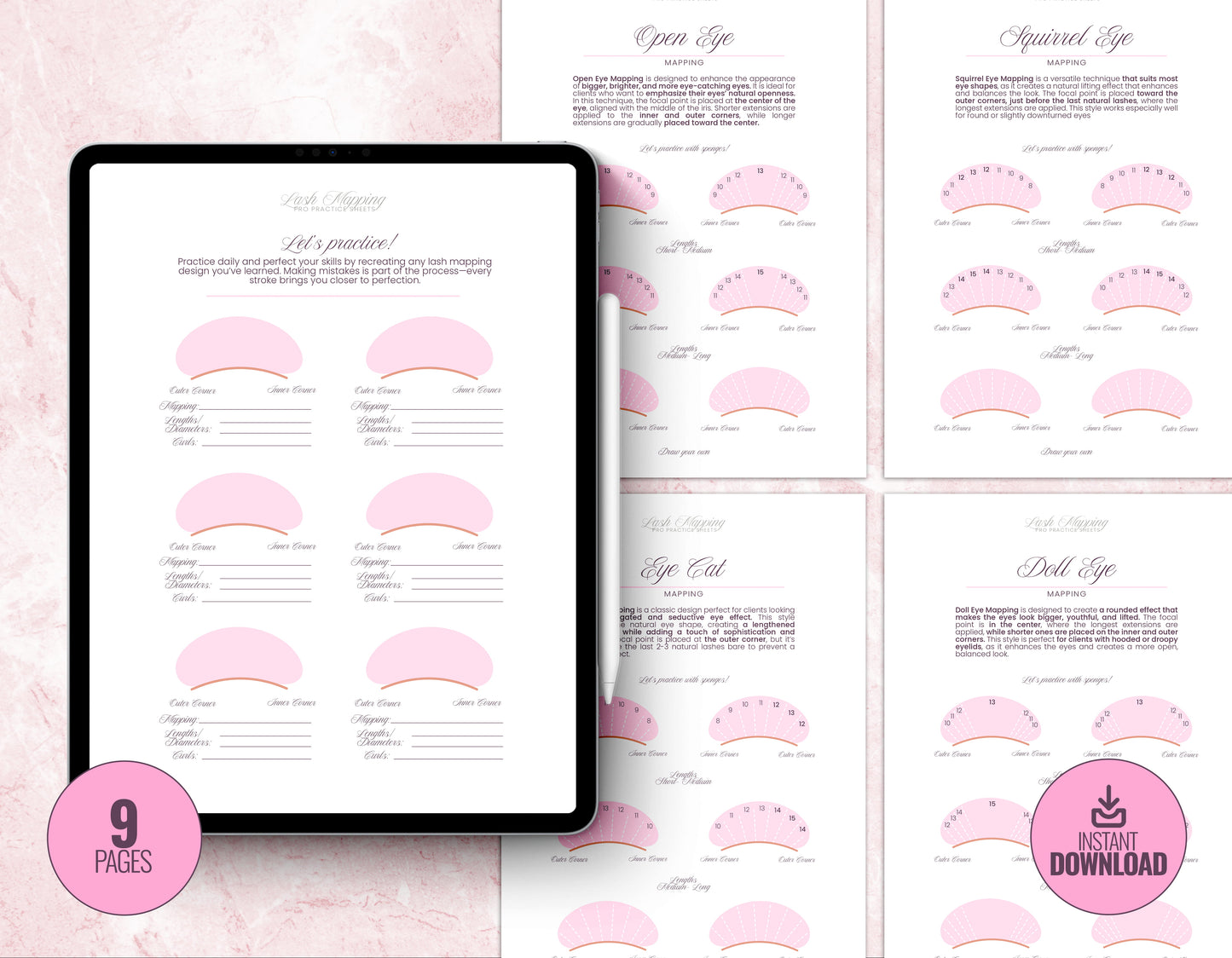 Lash Mapping Pro Practice Sheets – The Perfect Starter Kit for Beginners - English version