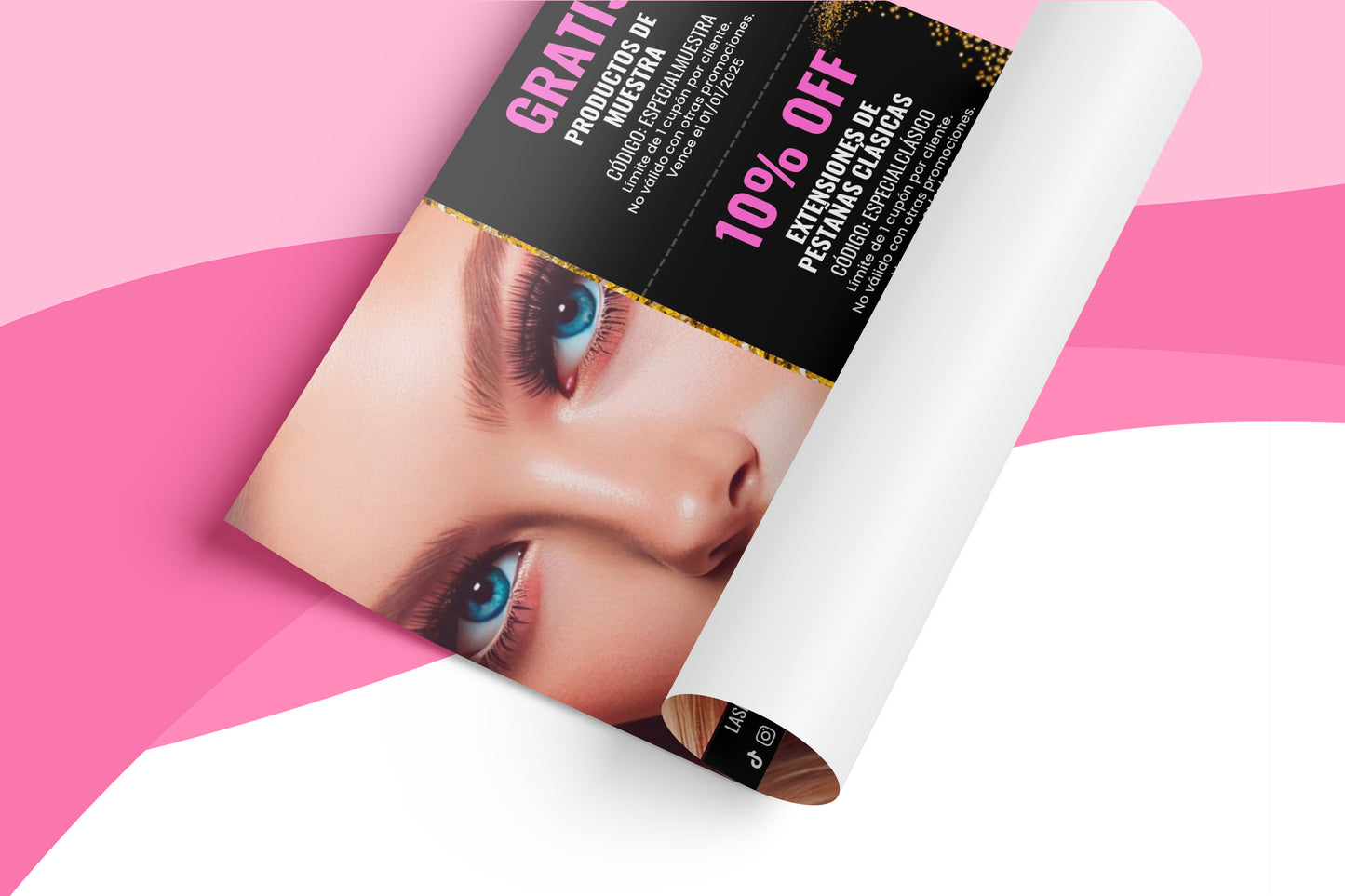 Plantilla Cupones de Descuentos Glamour para Lashistas Editables en Canva