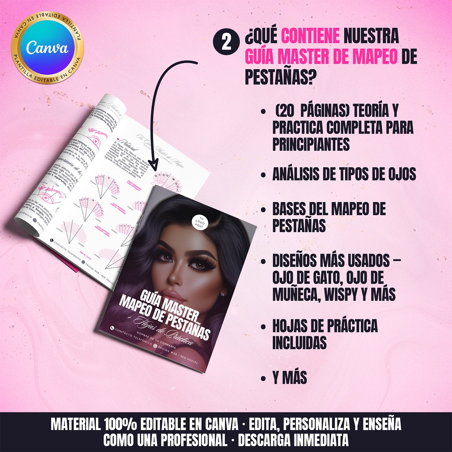Kit Editable 3 en 1 para Academias en Extensiones de Pestañas ∙ Manual + Guía de Mapeo + Certificado Profesional