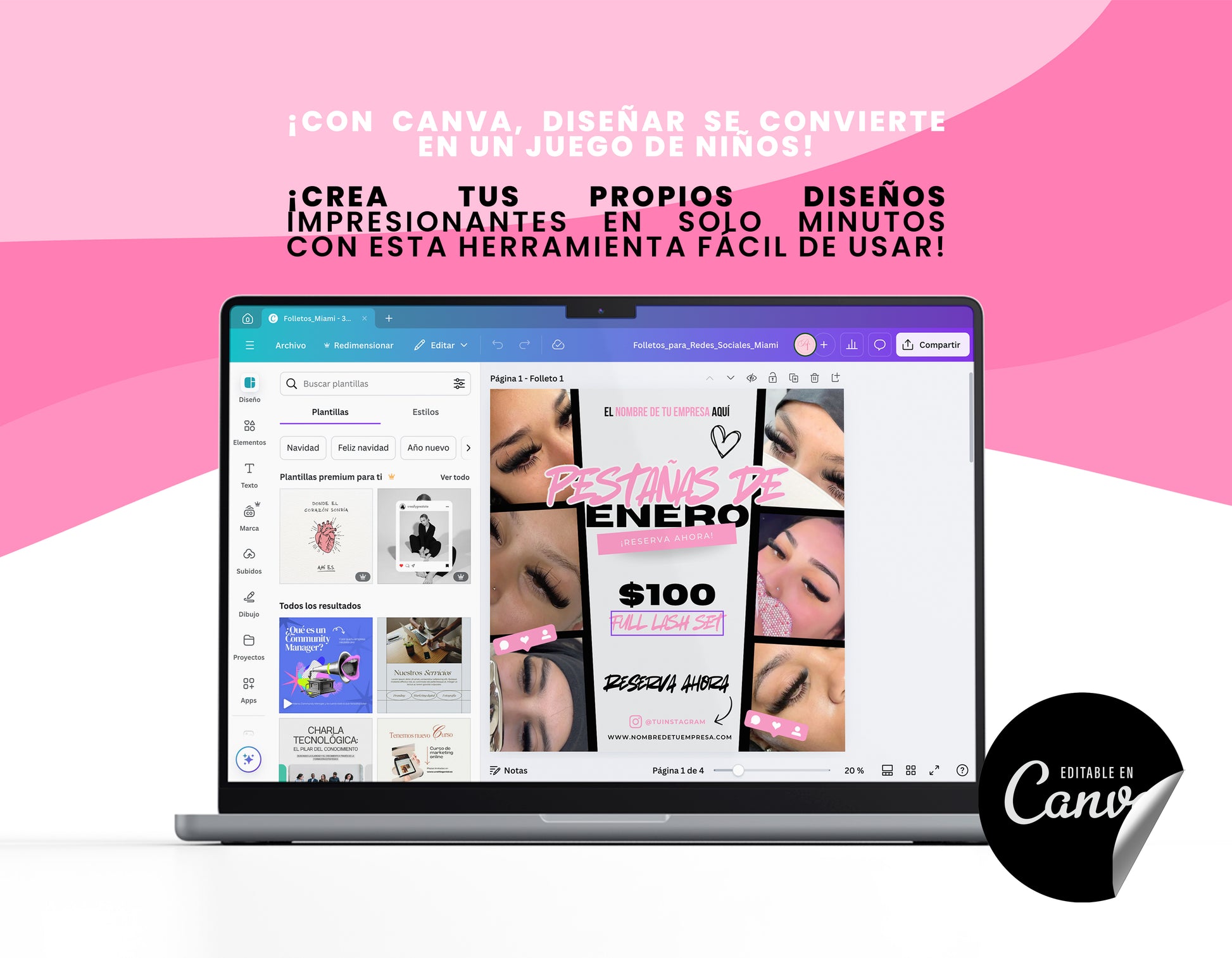 Plantilla de folleto para redes sociales extensiones de pestañas