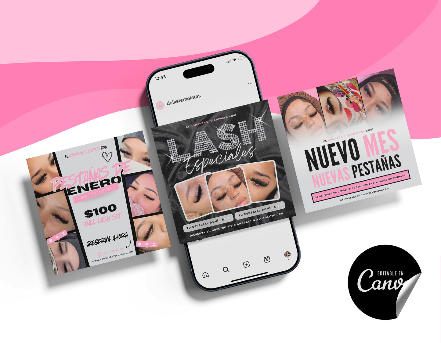 Posts de Ofertas para Redes Sociales Extensiones de Pestañas Editables en Canva Miami