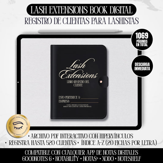 Lash Extensions Book Digital para lashistas – Registro de clientas, 1069 páginas, descarga inmediata, formato PDF interactivo compatible con iPad/ Tablet con Pencil