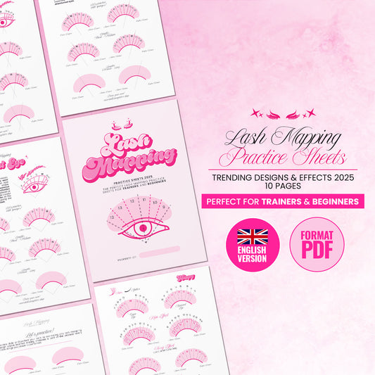 Lash Mapping Practice Sheets PDF with trending eyelash extension designs and effects 2025, perfect for trainers and beginners, instant download