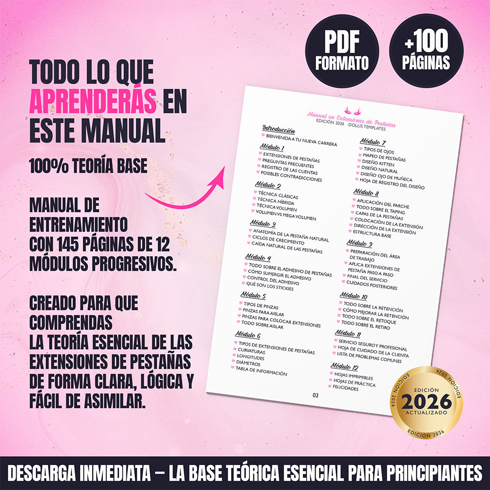 Manual de Entrenamiento en Extensiones de Pestañas 2026 | Manual ...