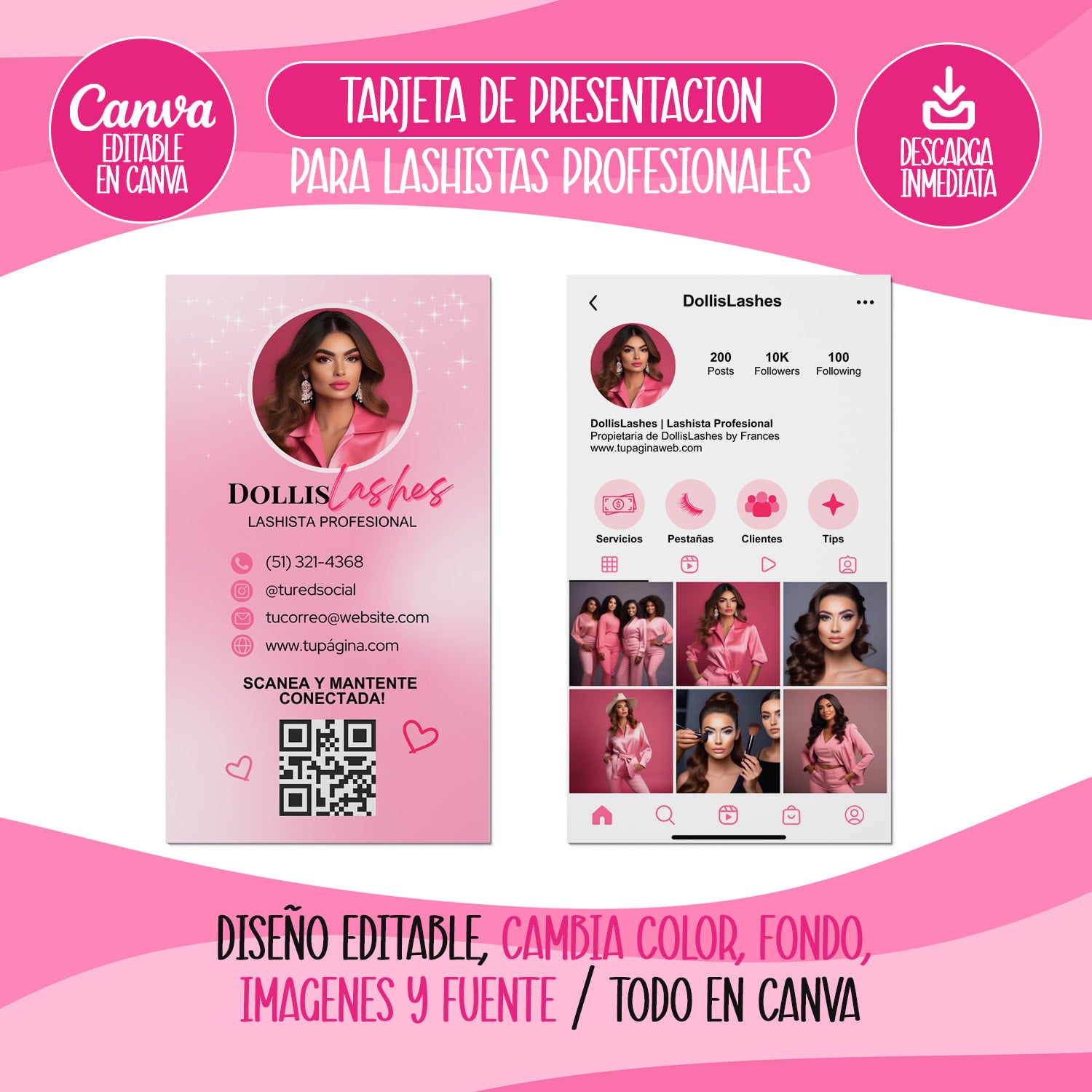 Paquete digital editable para salón de pestañas con cupones, registro de cliente, formularios de consentimiento y tarjeta de presentación, ideal para lashistas profesionales.
