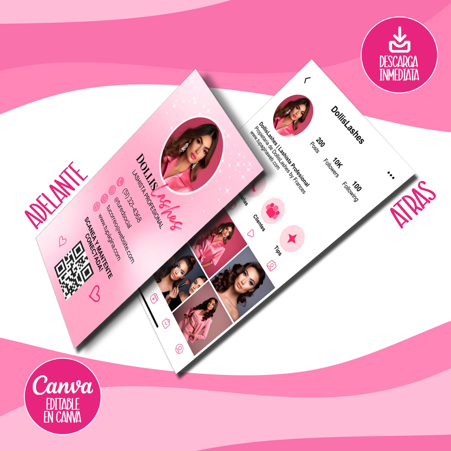 Paquete digital editable para salón de pestañas con cupones, registro de cliente, formularios de consentimiento y tarjeta de presentación, ideal para lashistas profesionales.